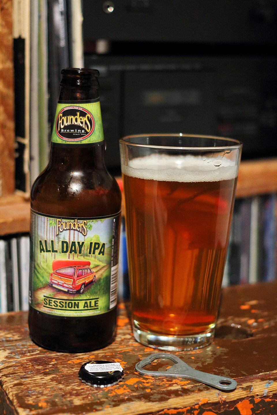 A bottle and glass of Founders All Day IPA