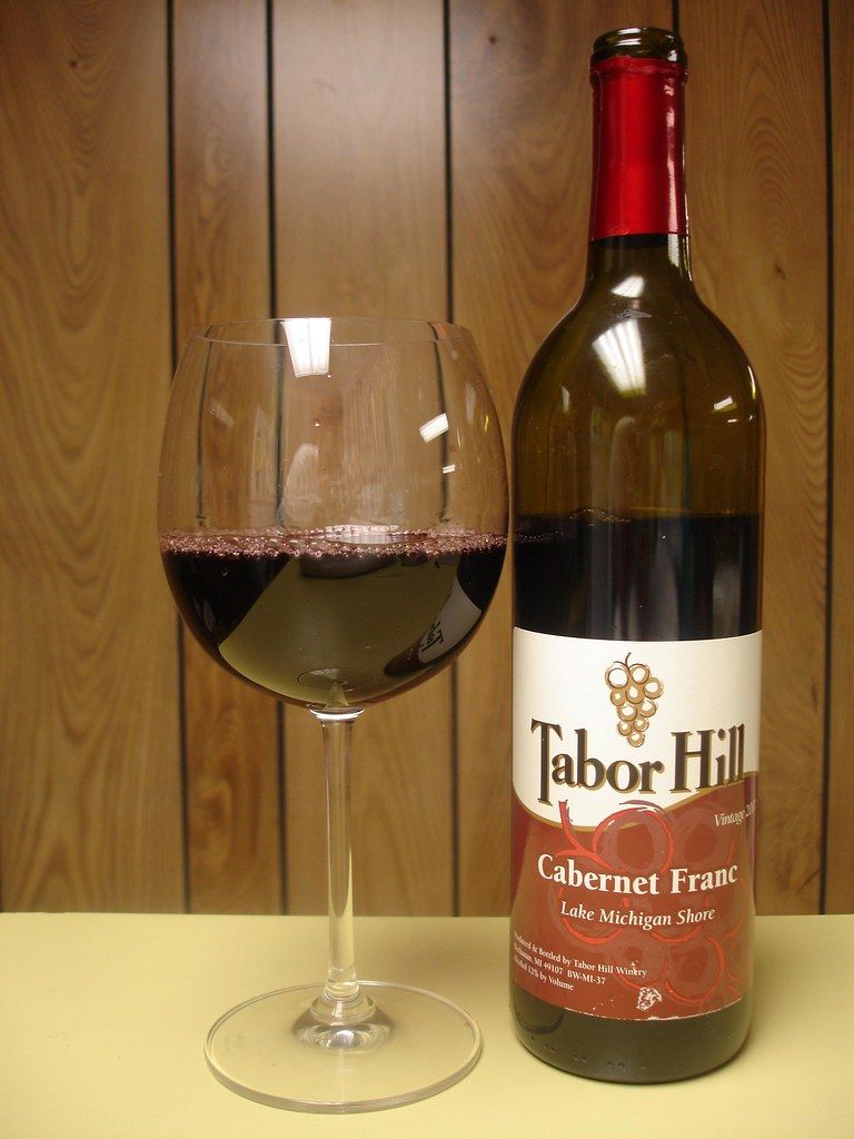 A bottle and glass of Tabor Hill Cabernet Franc